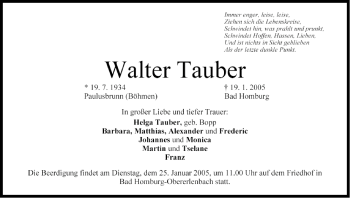 Anzeige von Walter Tauber von MGO