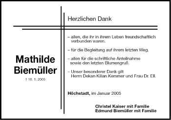 Anzeige von Mathilde Biemüller von MGO