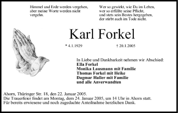 Anzeige von Karl Forkel von MGO