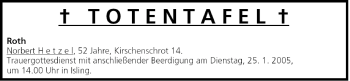 Anzeige von Totentafel vom 22.01.2005 von MGO