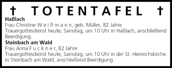 Anzeige von Totentafel vom 22.01.2005 von MGO