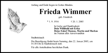 Anzeige von Frieda Wimmer von MGO
