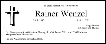 Anzeige von Rainer Wenzel von MGO