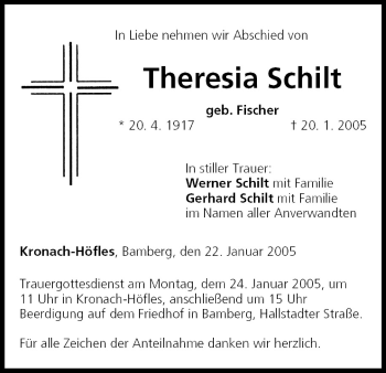 Anzeige von Theresia Schilt von MGO