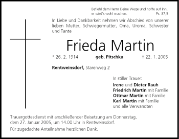 Anzeige von Frieda Martin von MGO