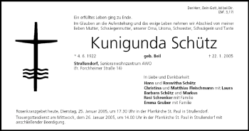 Anzeige von Kunigunda Schütz von MGO