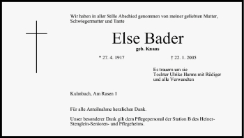 Anzeige von Else Bader von MGO