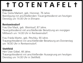 Anzeige von Totentafel vom 25.01.2005 von MGO