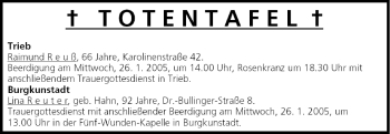 Anzeige von Totentafel vom 25.01.2005 von MGO