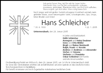 Anzeige von Hans Schleicher von MGO