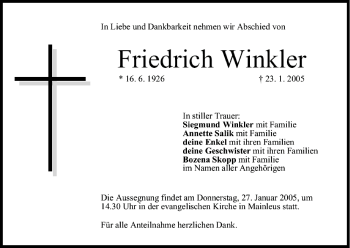 Anzeige von Friedrich Winkler von MGO