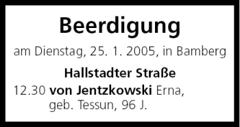 Anzeige von Beerdigungen vom 25.01.2005 von MGO