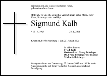 Anzeige von Sigmund Kalb von MGO