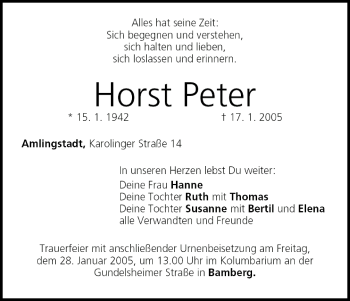 Anzeige von Horst Peter von MGO