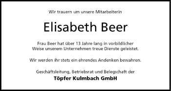 Anzeige von Elisabeth Beer von MGO