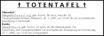 Anzeige von Totentafel vom 26.01.2005 von MGO