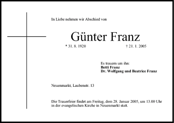 Anzeige von Günter Franz von MGO