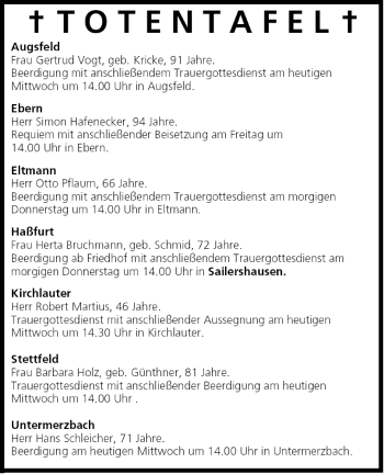 Anzeige von Totentafel vom 26.01.2005 von MGO