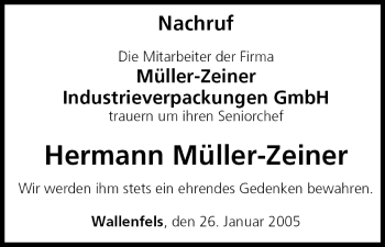 Anzeige von Hermann Müller-Zeiner von MGO