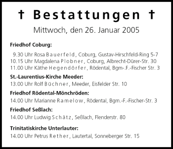 Anzeige von Bestattungen vom 26.01.2005 von MGO