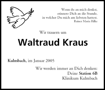 Anzeige von Waltraud Kraus von MGO