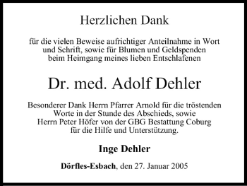 Anzeige von Adolf Dehler von MGO