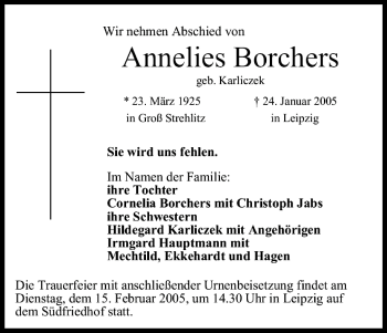 Anzeige von Annelies Borchers von MGO