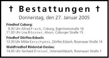 Anzeige von Bestattungen vom 27.01.2005 von MGO