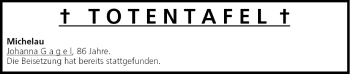Anzeige von Totentafel vom 28.01.2005 von MGO
