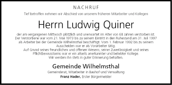 Anzeige von Ludwig Quiner von MGO