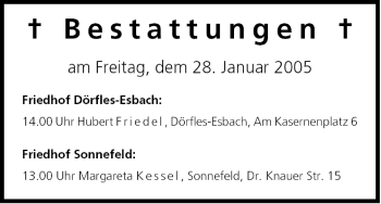 Anzeige von Bestattungen vom 28.01.2005 von MGO