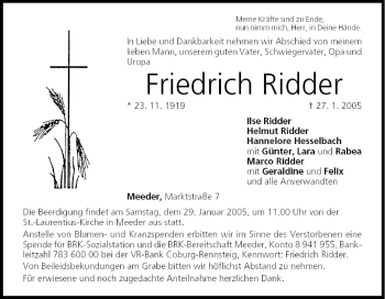 Anzeige von Friedrich Ridder von MGO