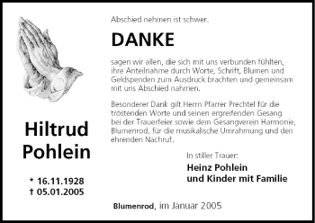 Anzeige von Hiltrud Pohlein von MGO