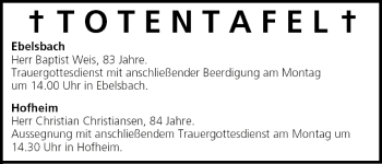 Anzeige von Totentafel vom 29.01.2005 von MGO