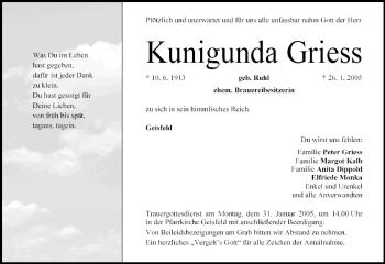 Anzeige von Kunigunda Griess von MGO