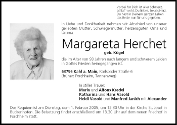 Anzeige von Margareta Herchet von MGO