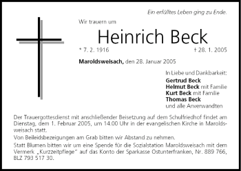 Anzeige von Heinrich Beck von MGO
