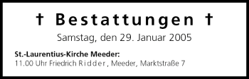 Anzeige von Bestattungen vom 29.01.2005 von MGO