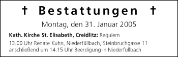 Anzeige von Bestattungen vom 31.01.2005 von MGO