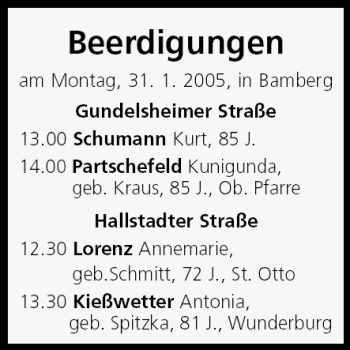 Anzeige von Beerdigungen vom 31.01.2005 von MGO