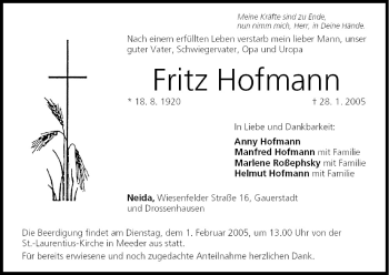 Anzeige von Fritz Hofmann von MGO