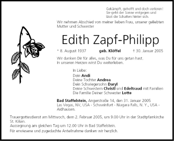 Anzeige von Edith Zapf-Philipp von MGO