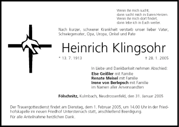 Anzeige von Heinrich Klingsohr von MGO