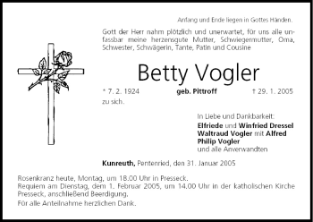 Anzeige von Betty Vogler von MGO