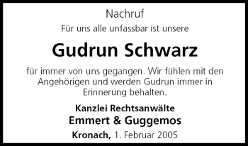 Anzeige von Gudrun Schwarz von MGO