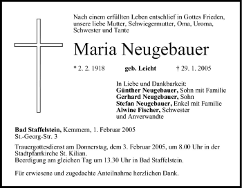 Anzeige von Maria Neugebauer von MGO