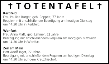 Anzeige von Totentafel vom 01.02.2005 von MGO
