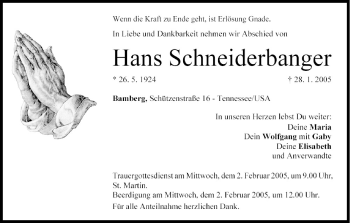 Anzeige von Hans Schneiderbanger von MGO