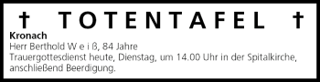 Anzeige von Totentafel vom 01.02.2005 von MGO
