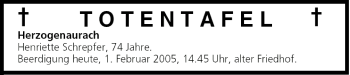 Anzeige von Totentafel vom 01.02.2005 von MGO